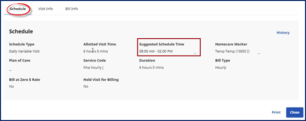 Visit Schedule Tab – Suggested Schedule Time